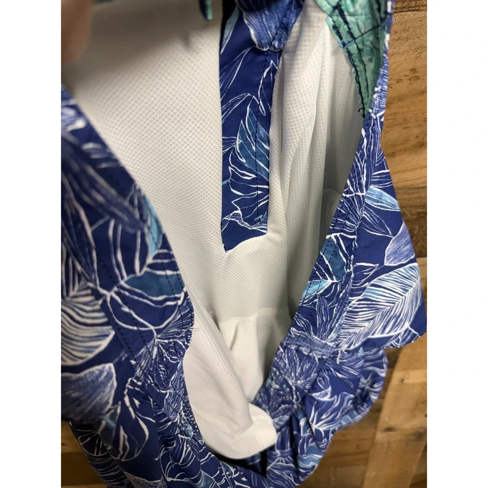 Tommy Bahama Mens XXL Blue Tropical Leaf Print Swim Trunks Mesh Lined 8in Inseam